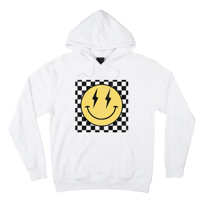 Retro Happy Face Checkered Pattern Smile Face Hoodie