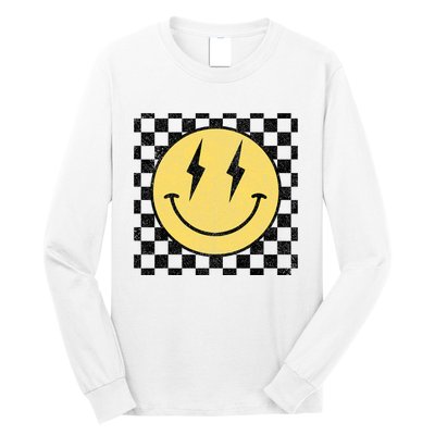 Retro Happy Face Checkered Pattern Smile Face Long Sleeve Shirt