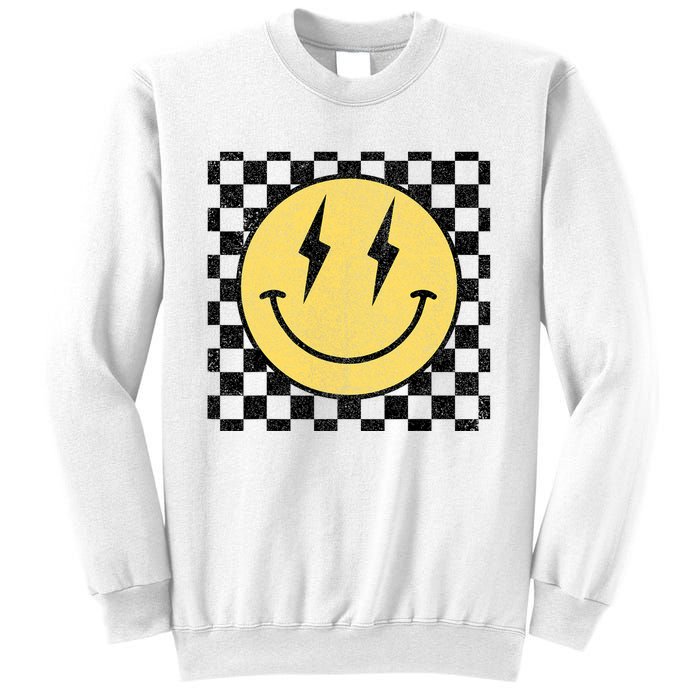 Retro Happy Face Checkered Pattern Smile Face Sweatshirt