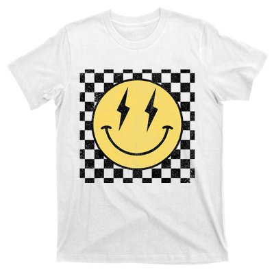 Retro Happy Face Checkered Pattern Smile Face T-Shirt