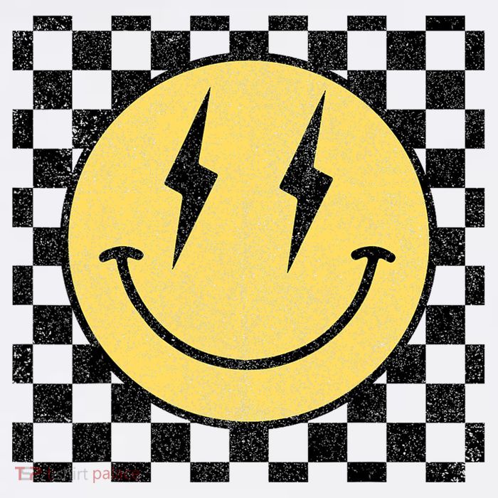 Retro Happy Face Checkered Pattern Smile Face T-Shirt