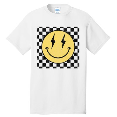 Retro Happy Face Checkered Pattern Smile Face Tall T-Shirt