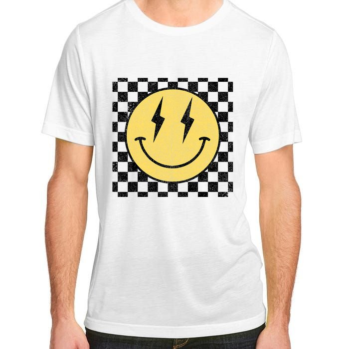 Retro Happy Face Checkered Pattern Smile Face Adult ChromaSoft Performance T-Shirt