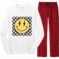 Retro Happy Face Checkered Pattern Smile Face Long Sleeve Pajama Set