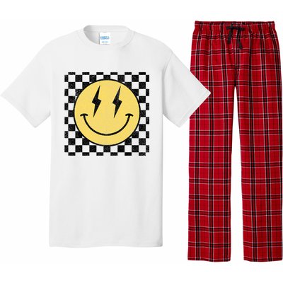 Retro Happy Face Checkered Pattern Smile Face Pajama Set