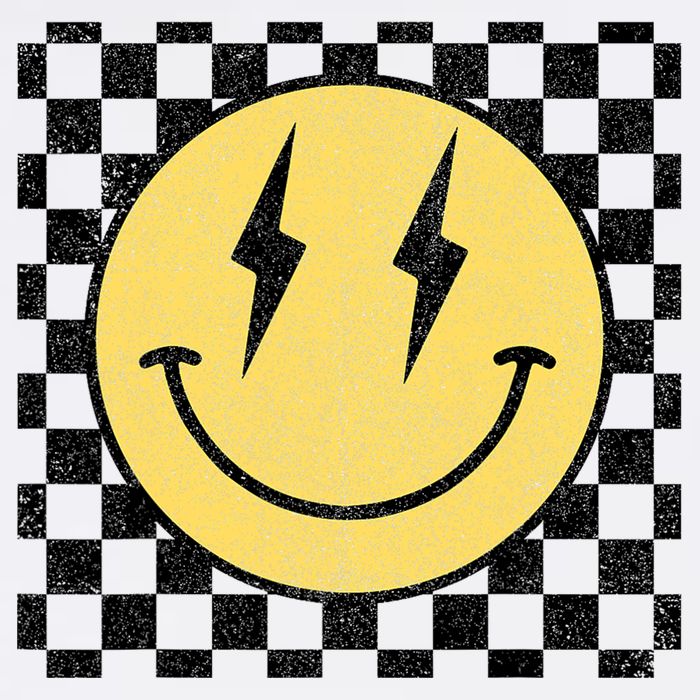 Retro Happy Face Checkered Pattern Smile Face Flat Bill Trucker Hat