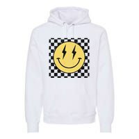 Retro Happy Face Checkered Pattern Smile Face Premium Hoodie