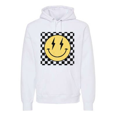 Retro Happy Face Checkered Pattern Smile Face Premium Hoodie