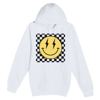 Retro Happy Face Checkered Pattern Smile Face Premium Pullover Hoodie