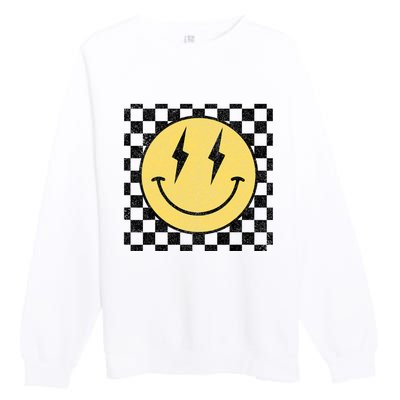 Retro Happy Face Checkered Pattern Smile Face Premium Crewneck Sweatshirt