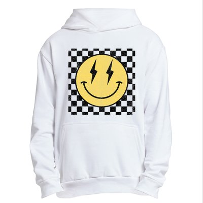 Retro Happy Face Checkered Pattern Smile Face Urban Pullover Hoodie