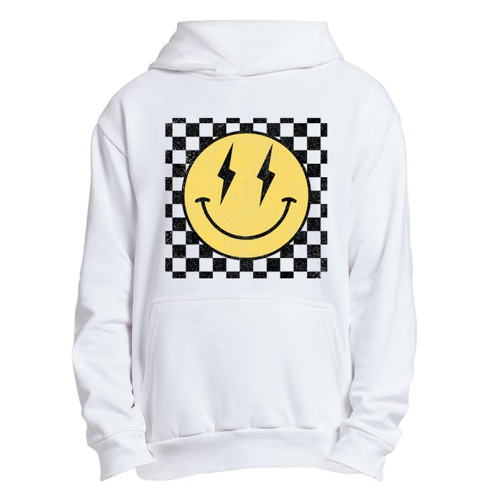 Retro Happy Face Checkered Pattern Smile Face Urban Pullover Hoodie