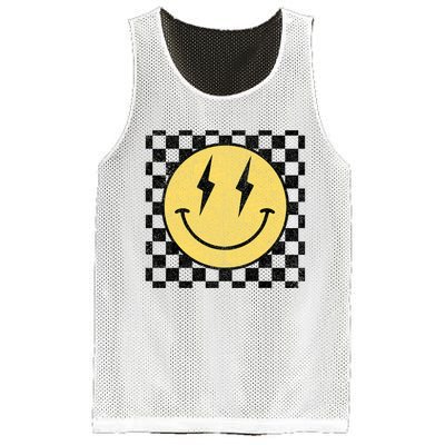 Retro Happy Face Checkered Pattern Smile Face Mesh Reversible Basketball Jersey Tank