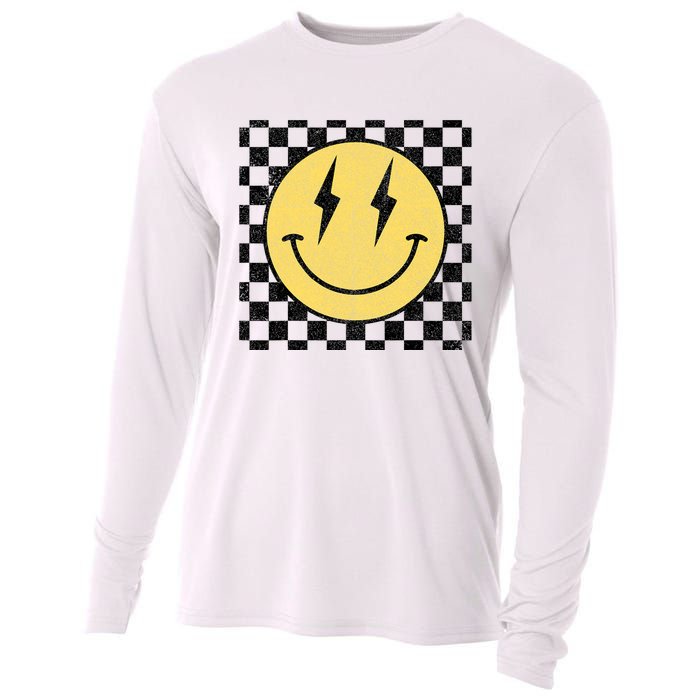 Retro Happy Face Checkered Pattern Smile Face Cooling Performance Long Sleeve Crew