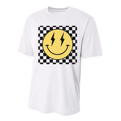 Retro Happy Face Checkered Pattern Smile Face Performance Sprint T-Shirt