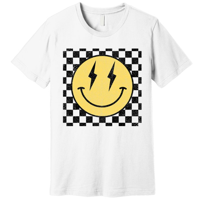 Retro Happy Face Checkered Pattern Smile Face Premium T-Shirt