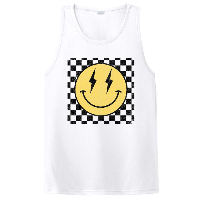 Retro Happy Face Checkered Pattern Smile Face PosiCharge Competitor Tank