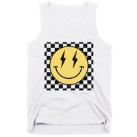 Retro Happy Face Checkered Pattern Smile Face Tank Top