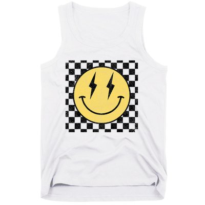 Retro Happy Face Checkered Pattern Smile Face Tank Top