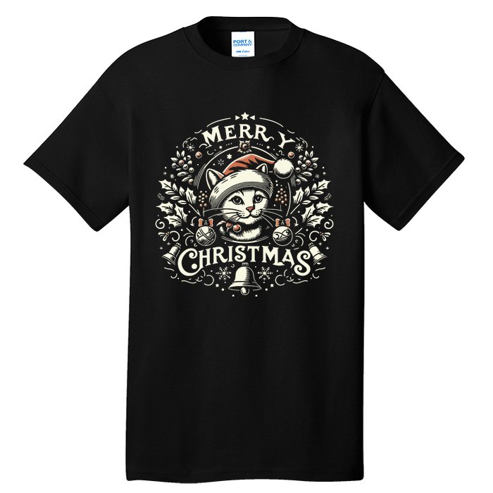 Retro Holiday Feline A Vintage Christmas Cat Tall T-Shirt