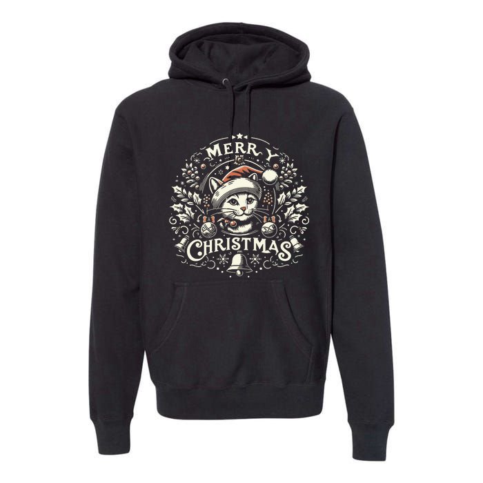 Retro Holiday Feline A Vintage Christmas Cat Premium Hoodie