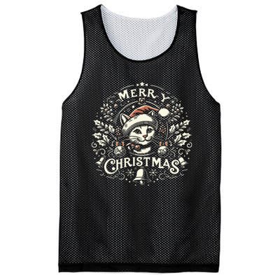 Retro Holiday Feline A Vintage Christmas Cat Mesh Reversible Basketball Jersey Tank