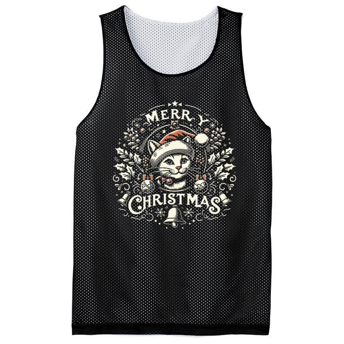 Retro Holiday Feline A Vintage Christmas Cat Mesh Reversible Basketball Jersey Tank