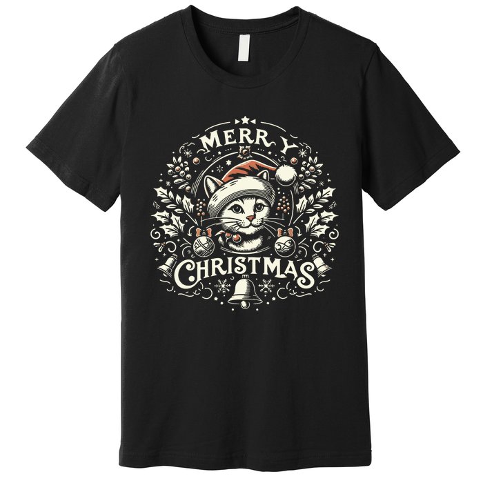 Retro Holiday Feline A Vintage Christmas Cat Premium T-Shirt