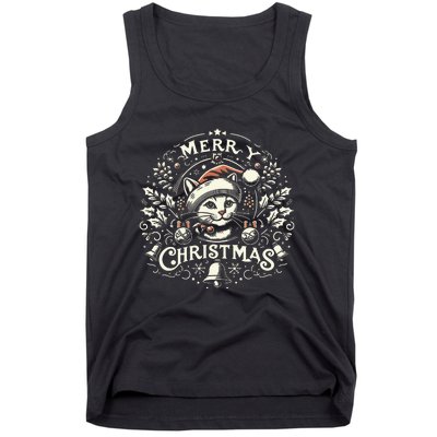 Retro Holiday Feline A Vintage Christmas Cat Tank Top