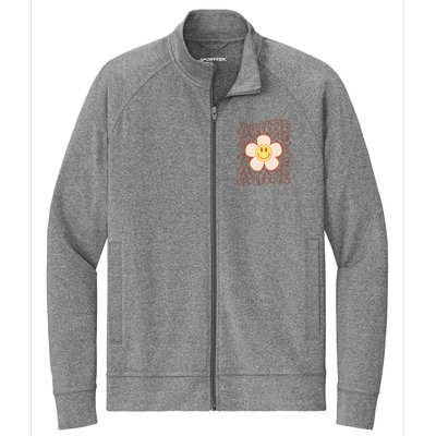 Retro Happy Face Aunt Auntie Groovy Daisy Flower Smile Face Stretch Full-Zip Cadet Jacket