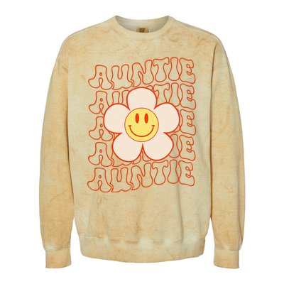 Retro Happy Face Aunt Auntie Groovy Daisy Flower Smile Face Colorblast Crewneck Sweatshirt