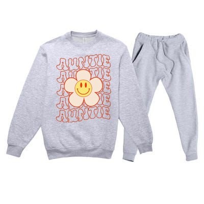 Retro Happy Face Aunt Auntie Groovy Daisy Flower Smile Face Premium Crewneck Sweatsuit Set