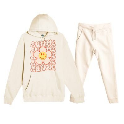 Retro Happy Face Aunt Auntie Groovy Daisy Flower Smile Face Premium Hooded Sweatsuit Set