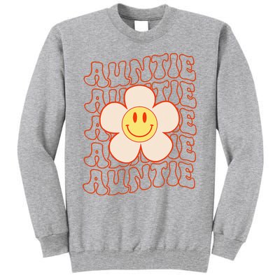 Retro Happy Face Aunt Auntie Groovy Daisy Flower Smile Face Tall Sweatshirt