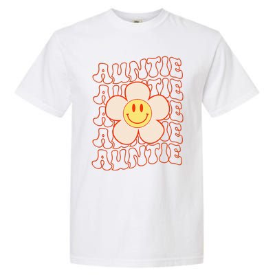 Retro Happy Face Aunt Auntie Groovy Daisy Flower Smile Face Garment-Dyed Heavyweight T-Shirt