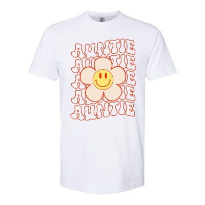 Retro Happy Face Aunt Auntie Groovy Daisy Flower Smile Face Softstyle CVC T-Shirt