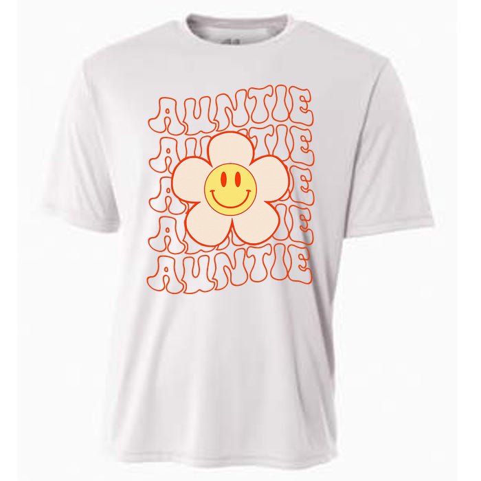 Retro Happy Face Aunt Auntie Groovy Daisy Flower Smile Face Cooling Performance Crew T-Shirt