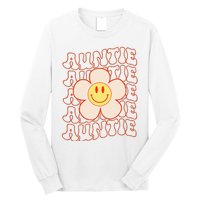 Retro Happy Face Aunt Auntie Groovy Daisy Flower Smile Face Long Sleeve Shirt