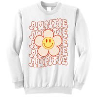 Retro Happy Face Aunt Auntie Groovy Daisy Flower Smile Face Sweatshirt