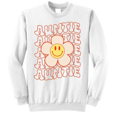 Retro Happy Face Aunt Auntie Groovy Daisy Flower Smile Face Sweatshirt