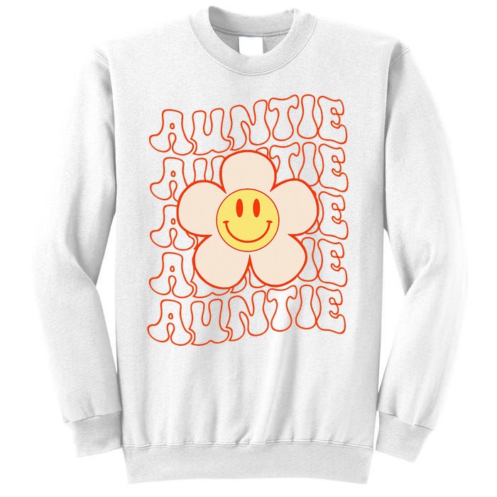 Retro Happy Face Aunt Auntie Groovy Daisy Flower Smile Face Sweatshirt