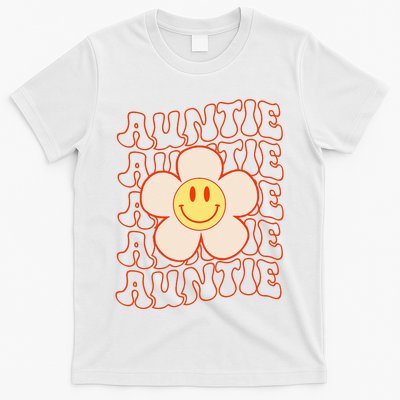 Retro Happy Face Aunt Auntie Groovy Daisy Flower Smile Face T-Shirt