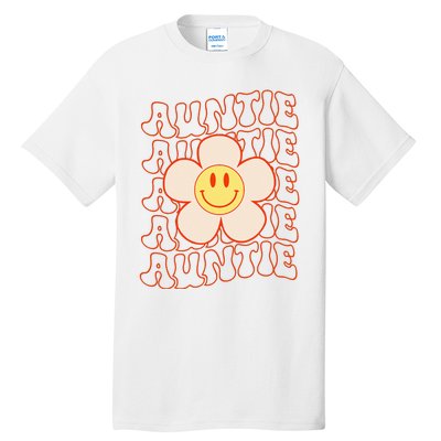 Retro Happy Face Aunt Auntie Groovy Daisy Flower Smile Face Tall T-Shirt