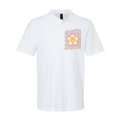 Retro Happy Face Aunt Auntie Groovy Daisy Flower Smile Face Softstyle Adult Sport Polo