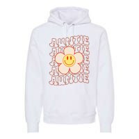 Retro Happy Face Aunt Auntie Groovy Daisy Flower Smile Face Premium Hoodie