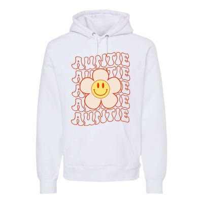 Retro Happy Face Aunt Auntie Groovy Daisy Flower Smile Face Premium Hoodie