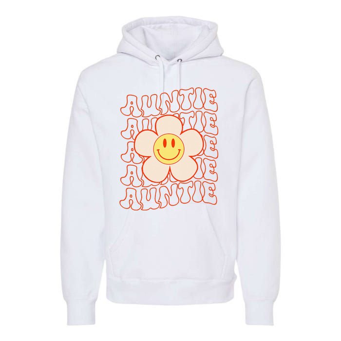 Retro Happy Face Aunt Auntie Groovy Daisy Flower Smile Face Premium Hoodie