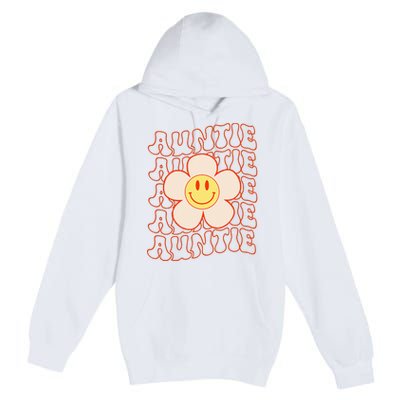 Retro Happy Face Aunt Auntie Groovy Daisy Flower Smile Face Premium Pullover Hoodie