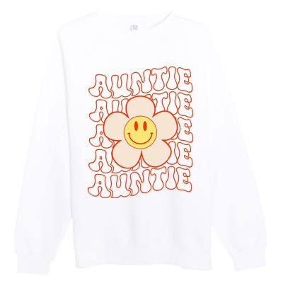 Retro Happy Face Aunt Auntie Groovy Daisy Flower Smile Face Premium Crewneck Sweatshirt