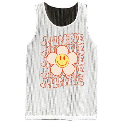 Retro Happy Face Aunt Auntie Groovy Daisy Flower Smile Face Mesh Reversible Basketball Jersey Tank